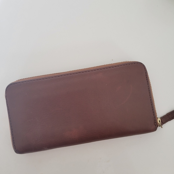 Fossil Tiegan Leather Clutch Wallet Brown Zip Around Wallet Womens Billfold - Picture 3 of 7